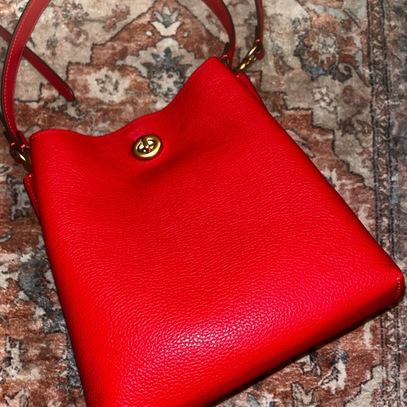 Coach Charlie Red Pebble Leather Cross Body Bucket Bag - Picture 3 of 16